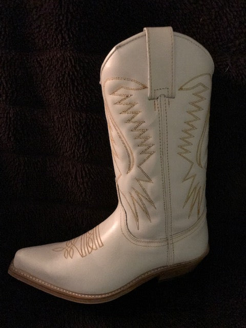 "The Destiny" White Urban Ranch Cowboy Boots w/ Gorgeous Bright Gold Stitchery