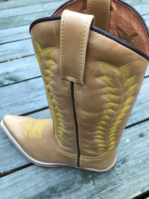 "The Fancy" Warm Honey Blond Urban Ranch Cowboy Boots w/Exquisite Bright Gold Stitchery