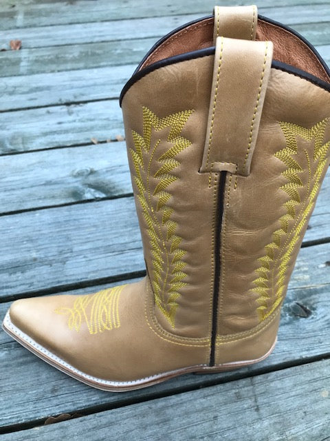 "The Fancy" Warm Honey Blond Urban Ranch Cowboy Boots w/Exquisite Bright Gold Stitchery