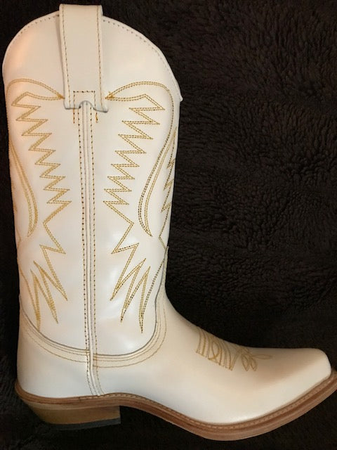 "The Destiny" White Urban Ranch Cowboy Boots w/ Gorgeous Bright Gold Stitchery