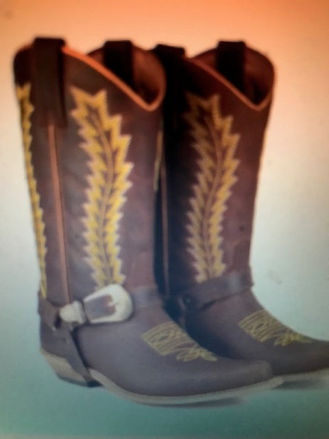 "The Hip & Classy Country Western" Rustic Brown & Gold Urban Ranch Cowboy Boots