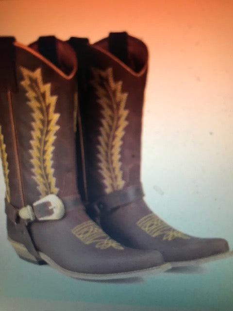 "The Hip & Classy Country Western" Rustic Brown & Gold Urban Ranch Cowboy Boots