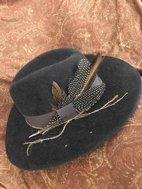 "The Cool Grey Rivoting Feathered One" Fine Felt Hat