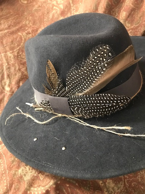 "The Cool Grey Rivoting Feathered One" Fine Felt Hat