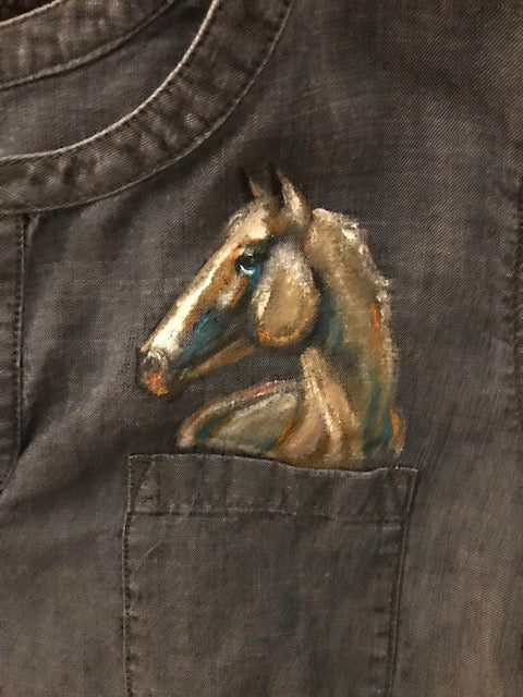 One-of-A-Kind Equestrian Shirt w/  Hand Painted Horses