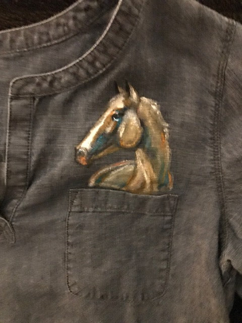 One-of-A-Kind Equestrian Shirt w/  Hand Painted Horses