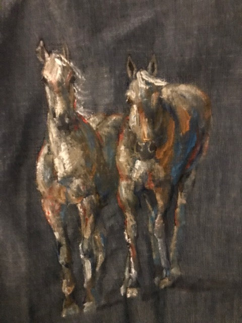 One-of-A-Kind Equestrian Shirt w/  Hand Painted Horses