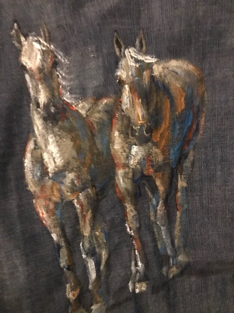 One-of-A-Kind Equestrian Shirt w/  Hand Painted Horses