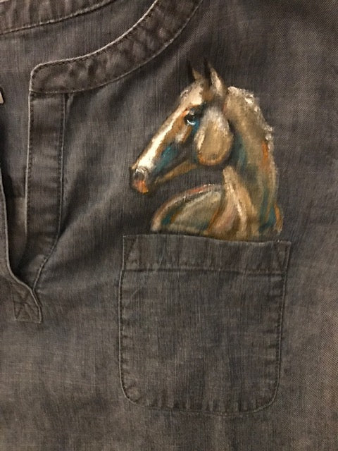 One-of-A-Kind Equestrian Shirt w/  Hand Painted Horses