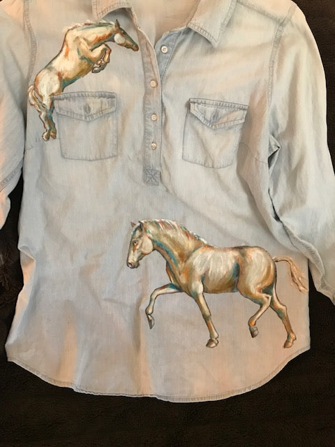 Great Special Hand Painted Horses Shirt by Very Special Equine Artist