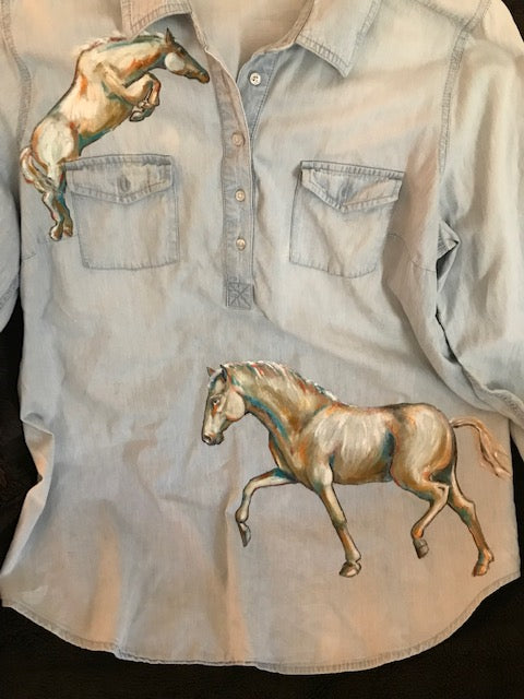 Great Special Hand Painted Horses Shirt by Very Special Equine Artist