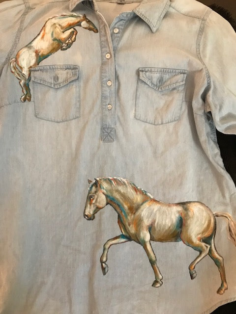 Great Special Hand Painted Horses Shirt by Very Special Equine Artist