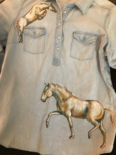 Great Special Hand Painted Horses Shirt by Very Special Equine Artist