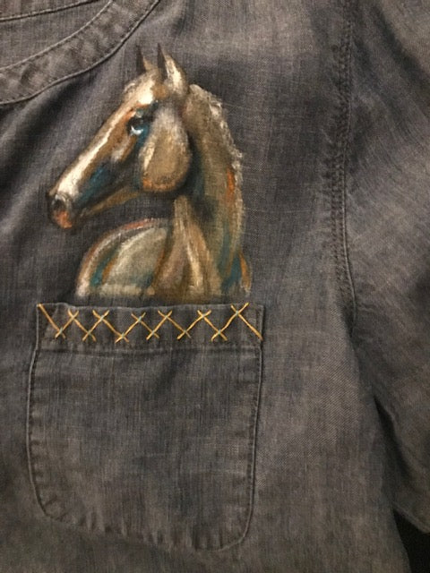 One-of-A-Kind Equestrian Shirt w/  Hand Painted Horses