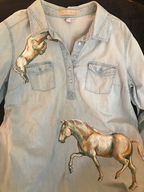 Great Special Hand Painted Horses Shirt by Very Special Equine Artist