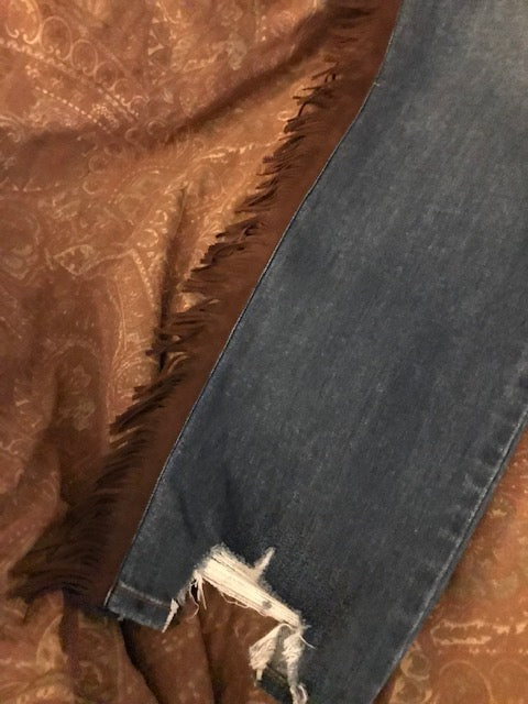 Unique Luxury Jeans With Brown Suede Fringe