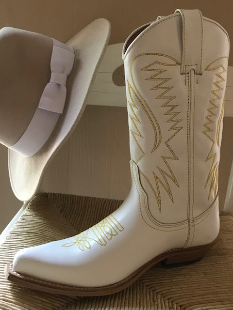 "The Destiny" White Urban Ranch Cowboy Boots w/ Gorgeous Bright Gold Stitchery