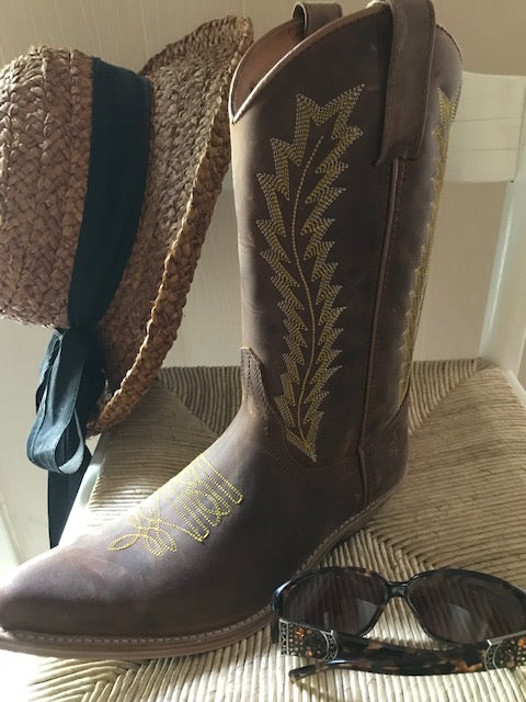 "The Hip & Classy Country Western" Rustic Brown & Gold Urban Ranch Cowboy Boots