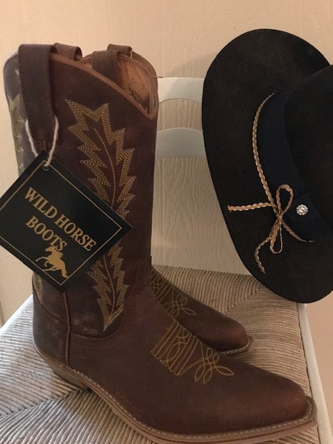 "The Hip & Classy Country Western" Rustic Brown & Gold Urban Ranch Cowboy Boots