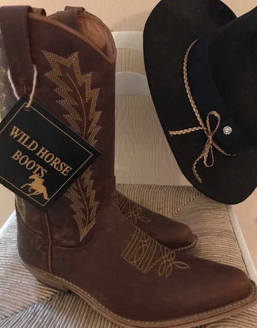 "The Hip & Classy Country Western" Rustic Brown & Gold Urban Ranch Cowboy Boots