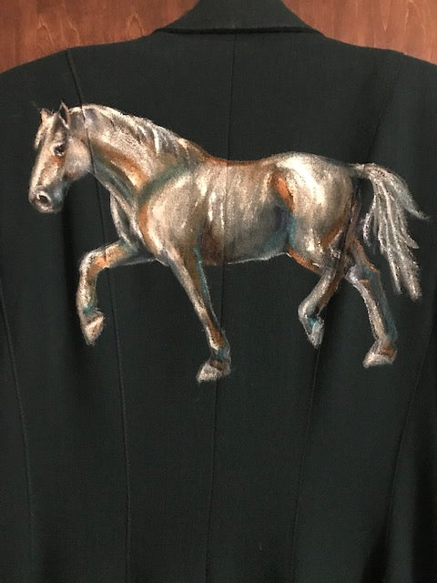 Vintage Green Equestrian Riding Jacket w/Handpainted Horse by Equestrian Artist