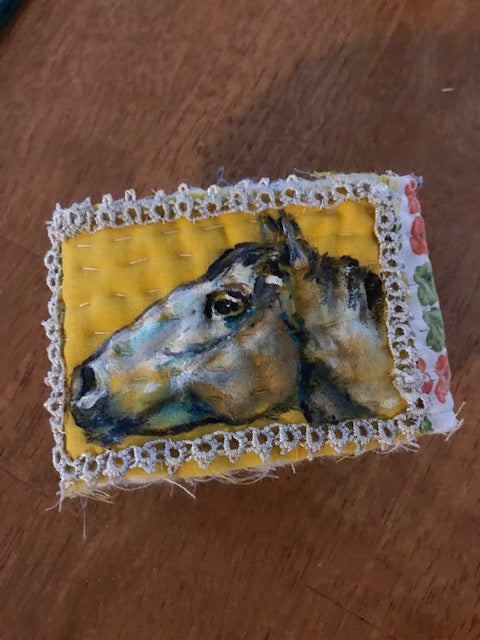 Vintage Quilt Cuff Bracelet w/ Handpainted Horse by Equine Artist